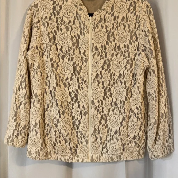 Ivory / Cream Lace Zip-Front Jacket | Y2K Romantic Boho Festival - Picture 4 of 12